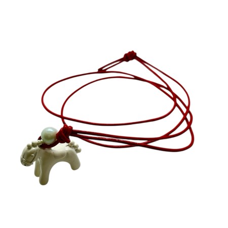 necklace brass enamel white horse1